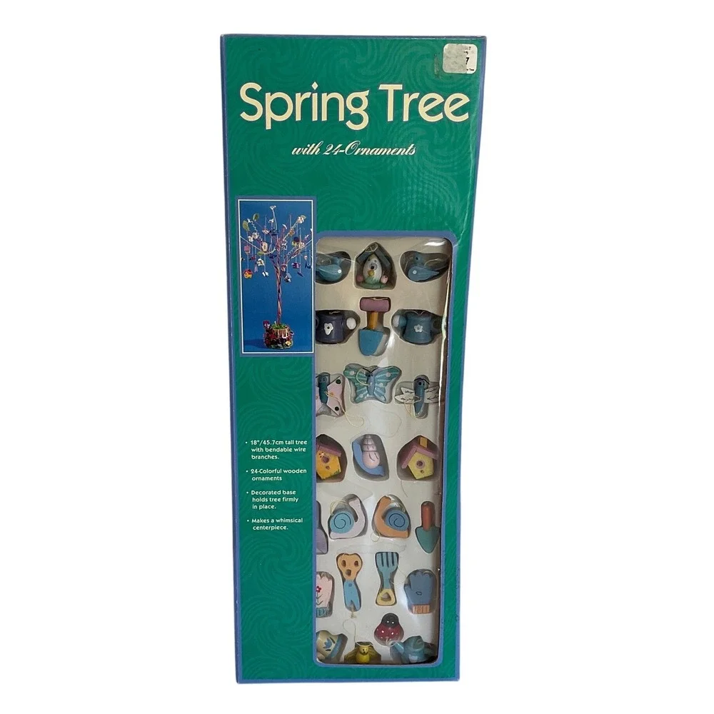 Spring Tree with 24 Wooden Ornaments 18 Inch Bendable Wire Easter Centerpiece